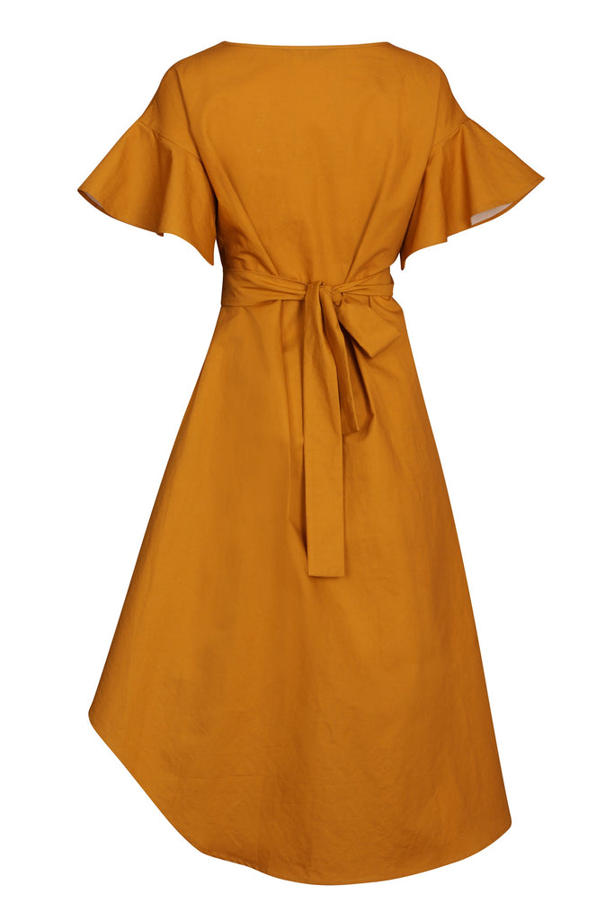 Mustard Asymmetrical Dress in Organic Cotton / Hemp - SAMPLE