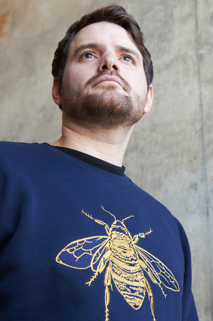 Signature Bee Embroidered Sweatshirt in French Navy