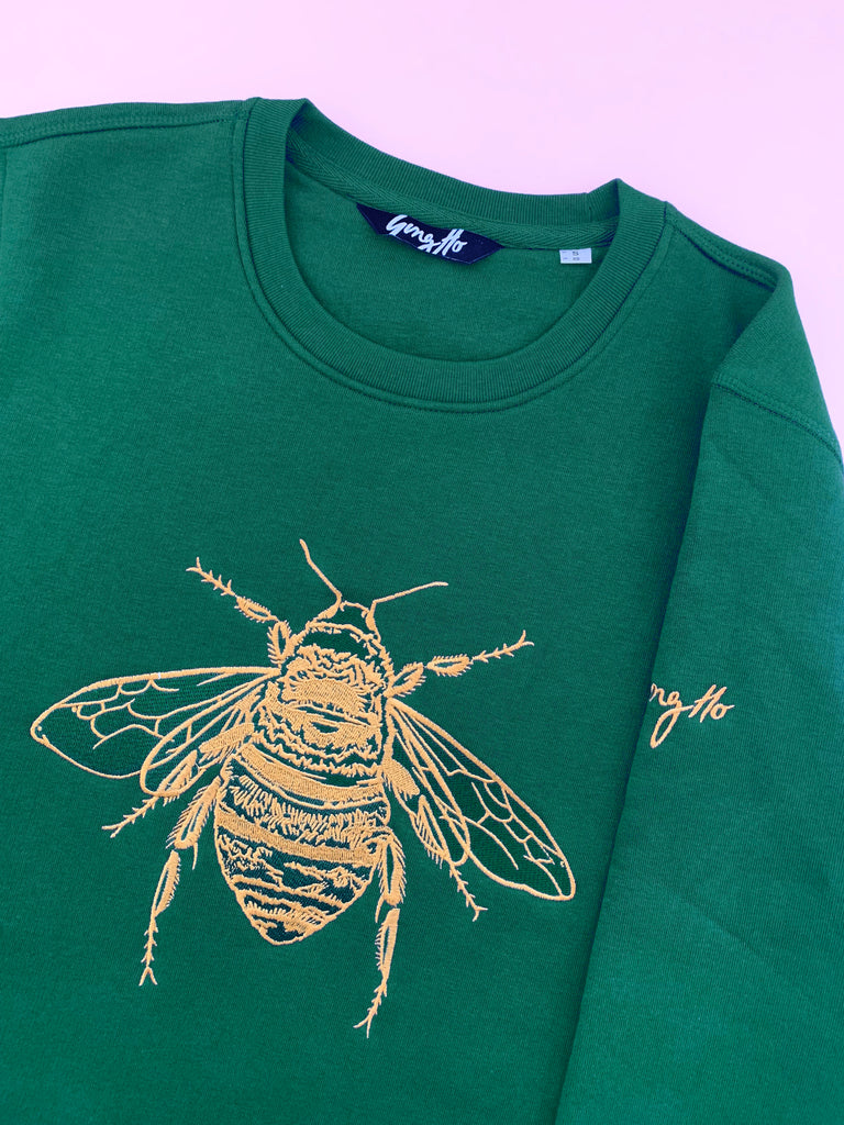 Signature Bee Embroidered Sweatshirt in Bottle Green