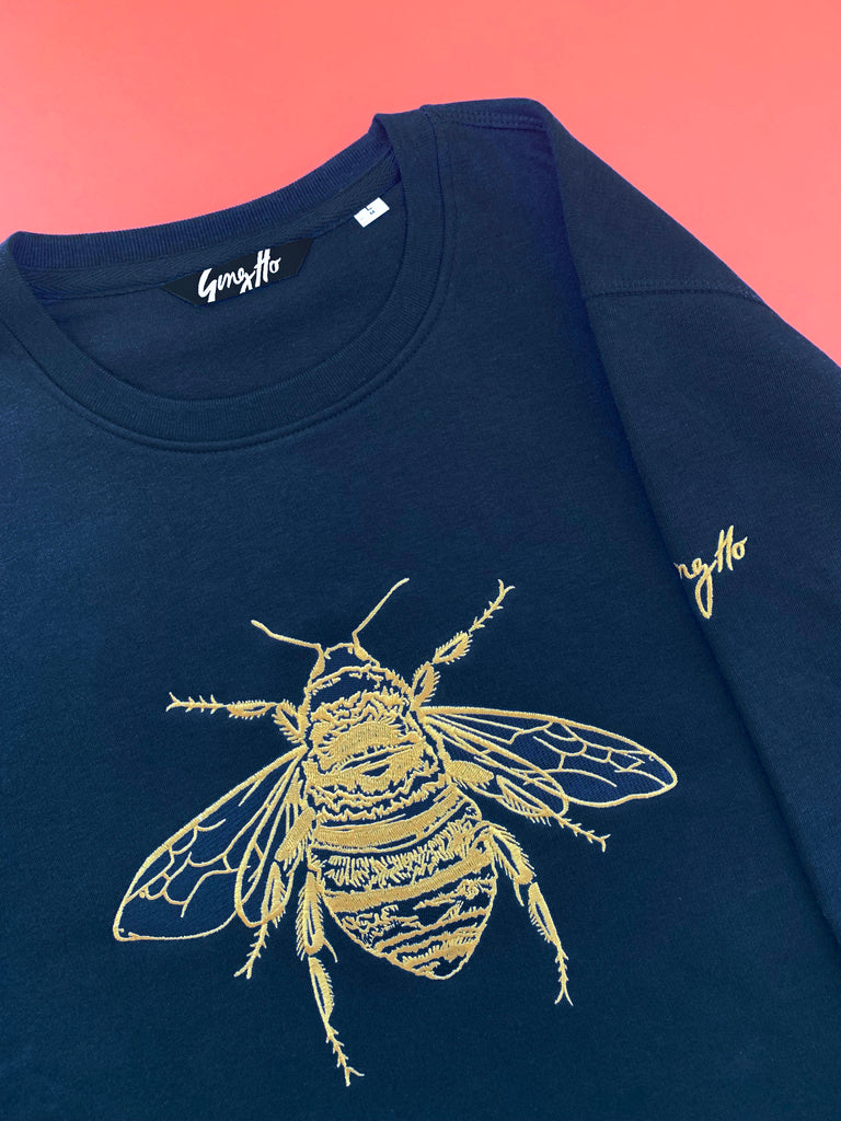 Signature Bee Embroidered Sweatshirt in French Navy